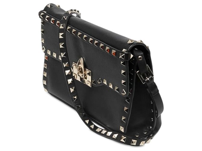 Valentino Borsa a tracolla Rockstud in pelle nera Small con chiusura flip lock Nero - vista 2