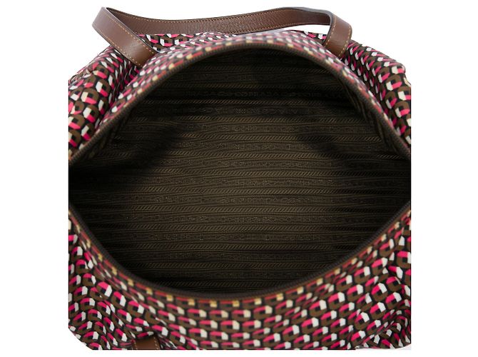 Sac Satchel Prada en Tessuto Stampato Marron - vue 4