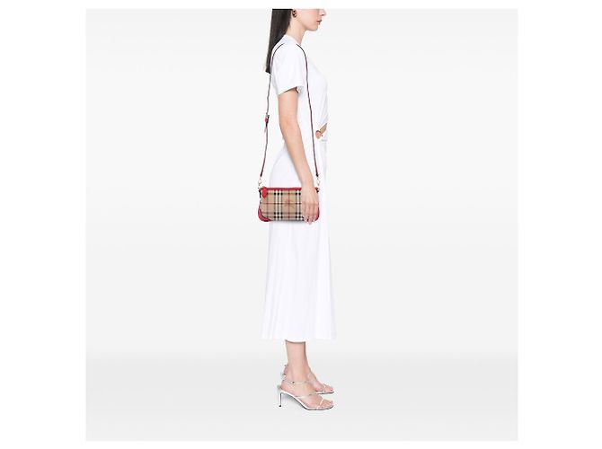 Burberry Beige Haymarket Check Coated Canvas Peyton Crossbody - vista 6