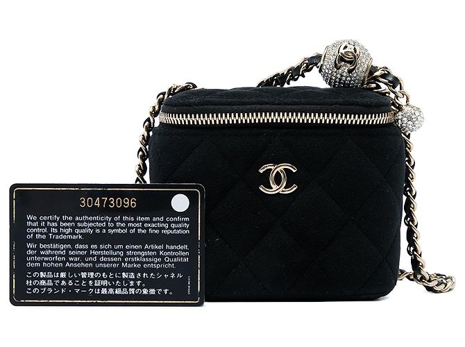 Chanel Mini Velvet Pearl Crush Vanity Case mit Kette Schwarz - Ansicht 6