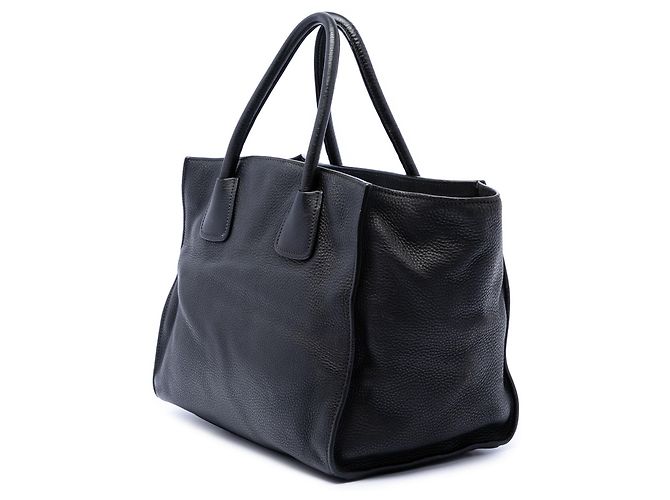 Prada Black Vitello Daino Convertible Tote mit Fronttasche Schwarz - Ansicht 2