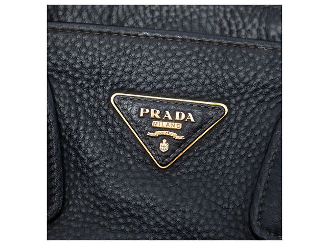 Prada Black Vitello Daino Convertible Tote mit Fronttasche Schwarz - Ansicht 5