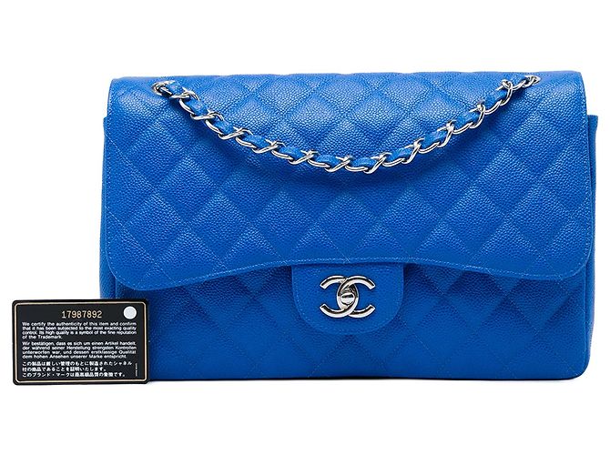 Chanel Blue Jumbo Classic Caviar Double Flap Azul - vista 6