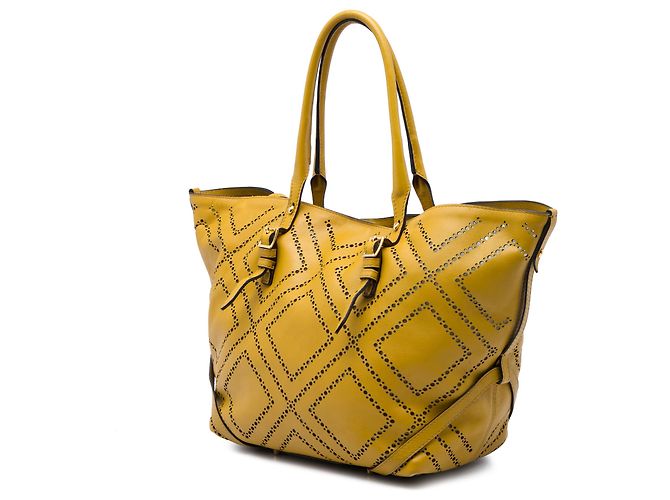 Borsa Tote Salisbury Burberry in pelle traforata gialla Medium Giallo - vista 2