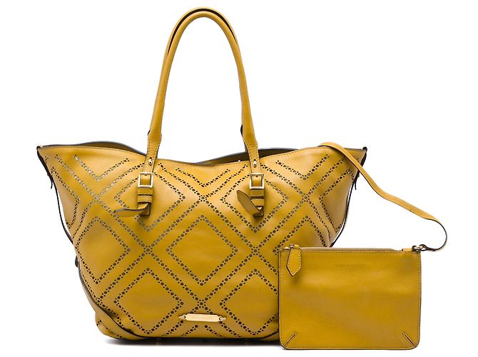 Borsa Tote Salisbury Burberry in pelle traforata gialla Medium Giallo - vista 7