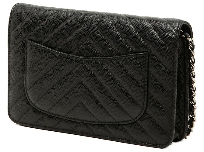 Chanel Black CC Chevron Caviar Wallet On Chain Schwarz - Ansicht 2