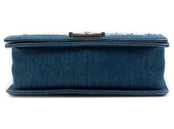 Chanel Blue Old Medium Quilted Denim and Tweed Boy Flap Azul - vista 3