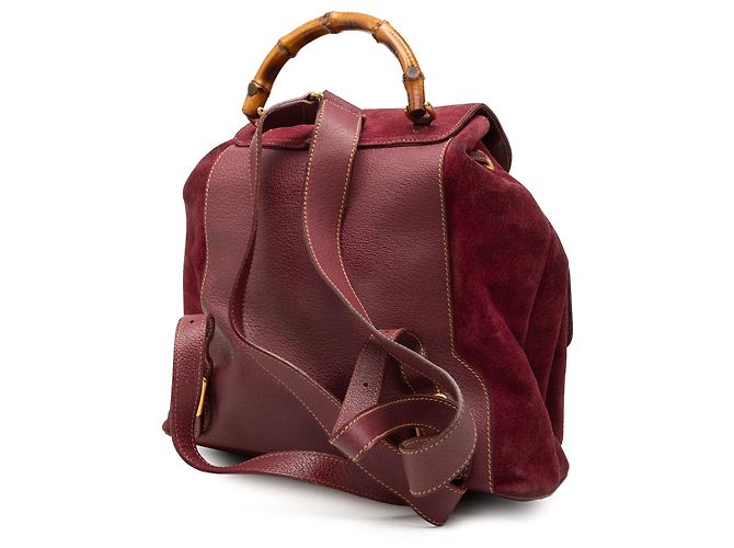 Bamboo Mochila Gucci Grande em camurça vermelha com cordão e bambu Vermelho - vista 2
