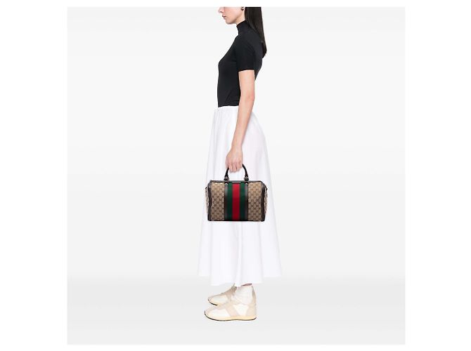 Bolsa Boston Gucci Beige Medium GG Canvas Web Joy Bege - vista 6