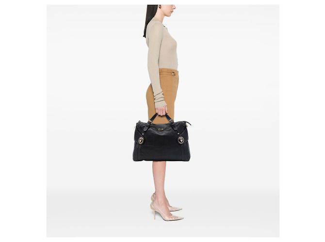 Sac à main Gucci Boule avec poignée supérieure en cuir de veau noir et blason - vue 6