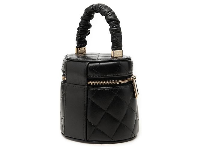 Mini Vanity Case Chanel in Lambskin Matelassé Nero con Manico Arricciato - vista 2