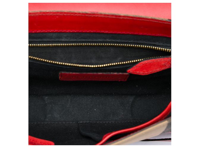 Burberry Red Leather and House Check Canvas Bridle Abbott Crossbody - view 4