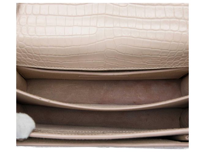 Autre Marque Saint Laurent Sac Crossbody Sunset Monogram en Cuir Embossé Croco Marron Medium Beige - vue 4