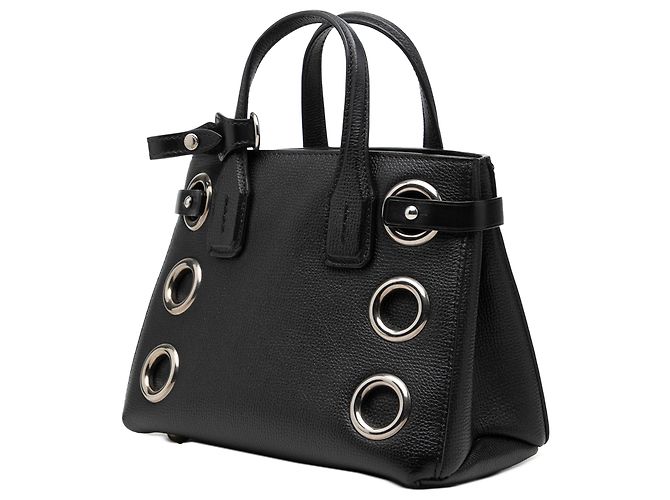 Borsa Satchel Banner Burberry in vitello grana naturale nera con occhielli per neonati - vista 2
