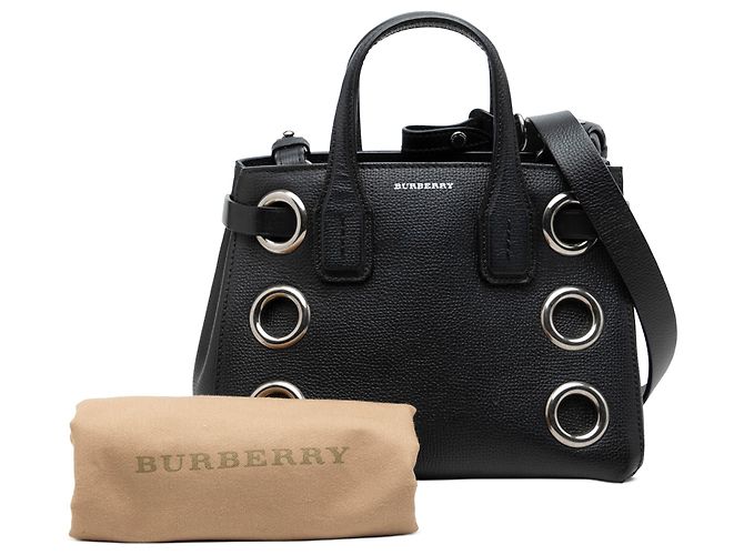 Borsa Satchel Banner Burberry in vitello grana naturale nera con occhielli per neonati - vista 7