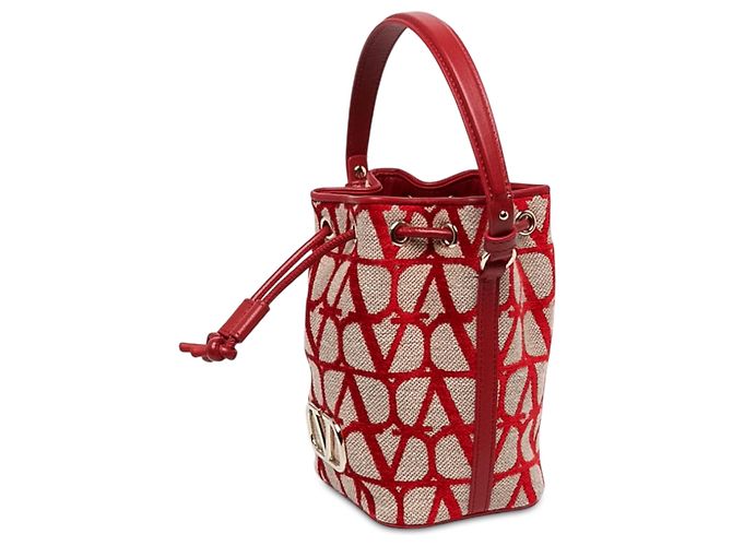 Mini borsa secchiello Valentino VLogo Iconographe in tela beige - vista 2