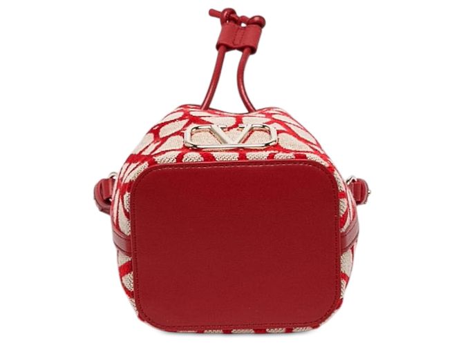 Mini borsa secchiello Valentino VLogo Iconographe in tela beige - vista 3