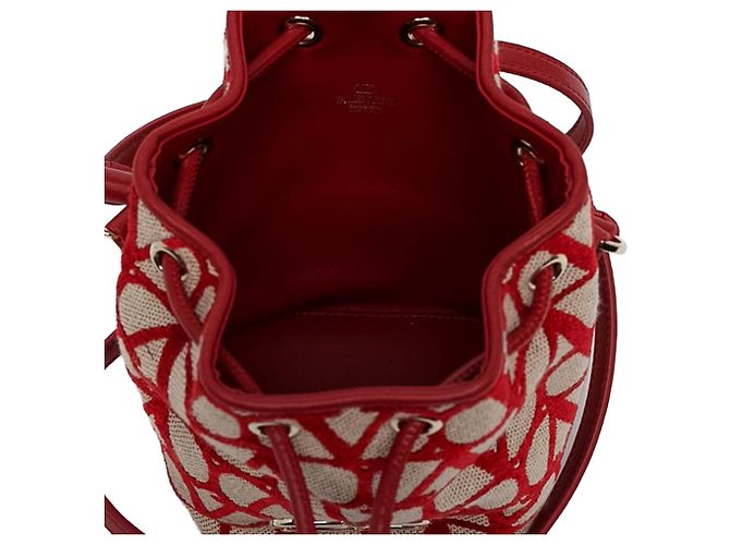 Mini borsa secchiello Valentino VLogo Iconographe in tela beige - vista 4