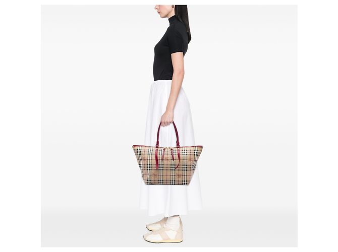 Borsa Burberry Beige Small Haymarket Check Coated Canvas Salisbury - vista 5