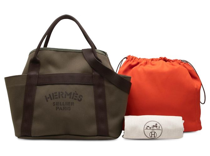 Hermès Brown Toile Sac de Pansage Grooming Bag Castaño Caqui - vista 7