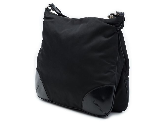 Borsa a tracolla Prada in Tessuto con rifiniture in pelle nera e chiusura a zip Nero - vista 2