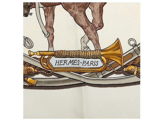 Foulard di seta Hermès White Marine et Cavalerie 90 Bianco - vista 3