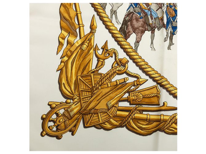 Foulard di seta Hermès White Marine et Cavalerie 90 Bianco - vista 5