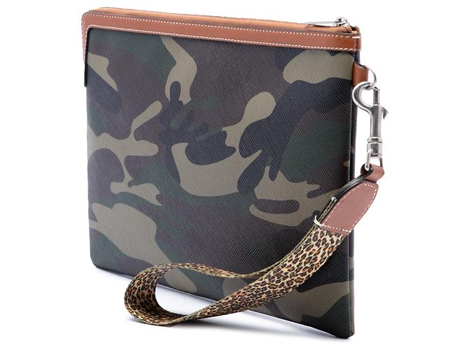 Céline Celine Pochette avec bandoulière Small en toile enduite camouflage verte Vert olive - vue 2