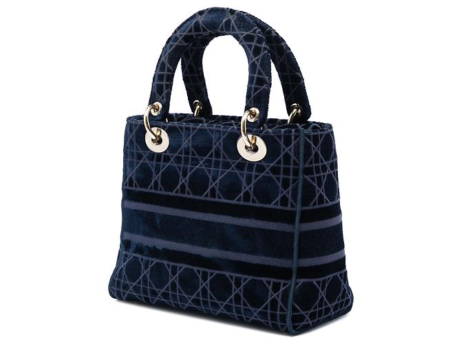 Dior Blue Medium Velvet Cannage Lady D Lite Azul Azul marinho - vista 2