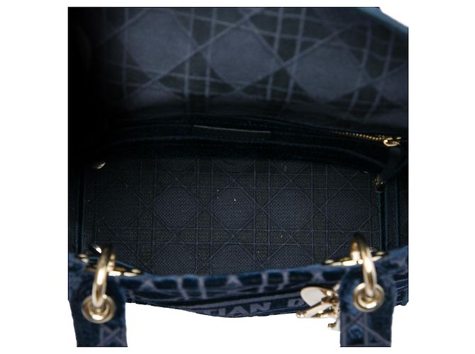 Dior Blue Medium Velvet Cannage Lady D Lite Azul Azul marinho - vista 4
