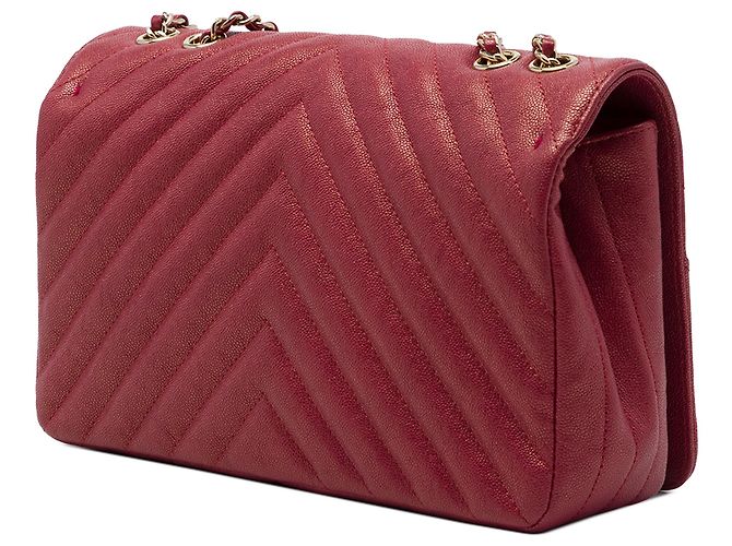 Chanel Red Medium Chevron Iridescent Caviar Statement Flap Rot - Ansicht 2