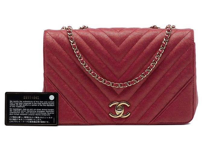 Chanel Red Medium Chevron Iridescent Caviar Statement Flap Rot - Ansicht 7