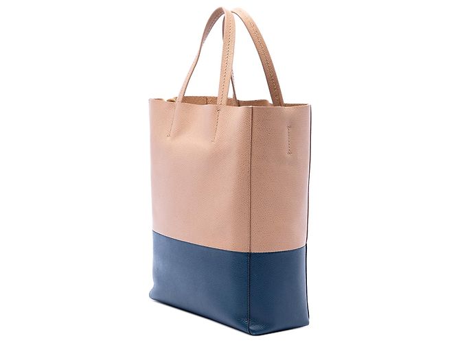 Céline Celine Beige Small Bicolor Grained Calfskin Vertical Cabas Tote - vista 2