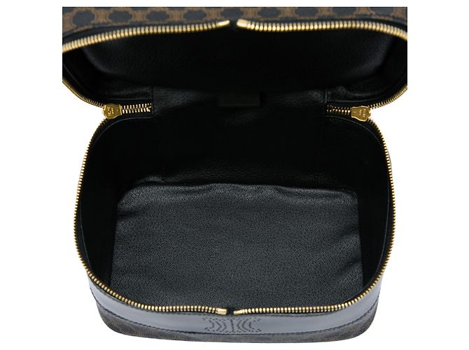 Céline Bolso de tocador Celine Brown Macadam Coated Canvas Double Zip Castaño Marrón oscuro - vista 4