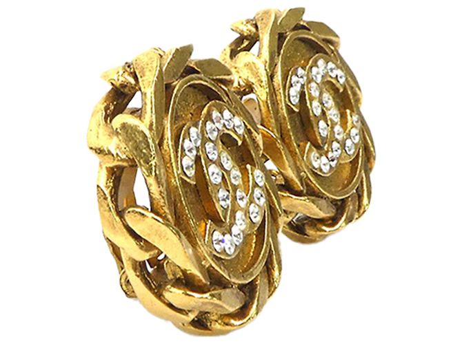 Chanel Gold CC vergoldete runde Clip-On-Ohrringe mit Strass Golden - Ansicht 6