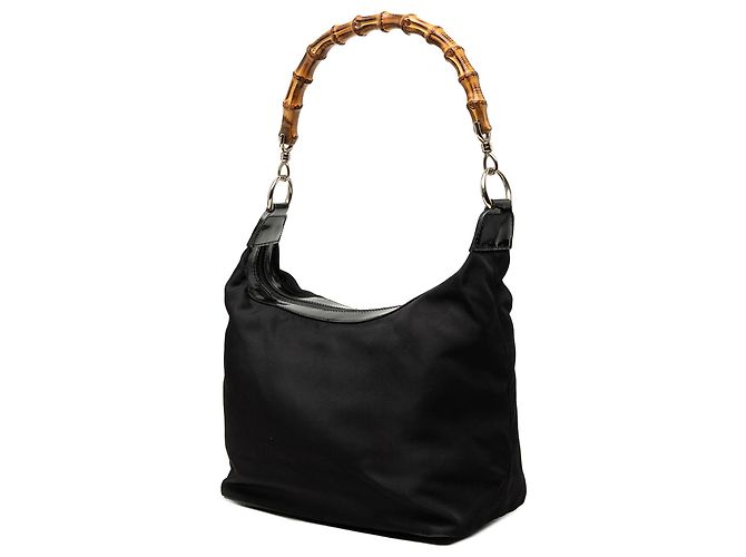 Bamboo Bolsa de Ombro Gucci em Nylon Preto com Bambu - vista 2