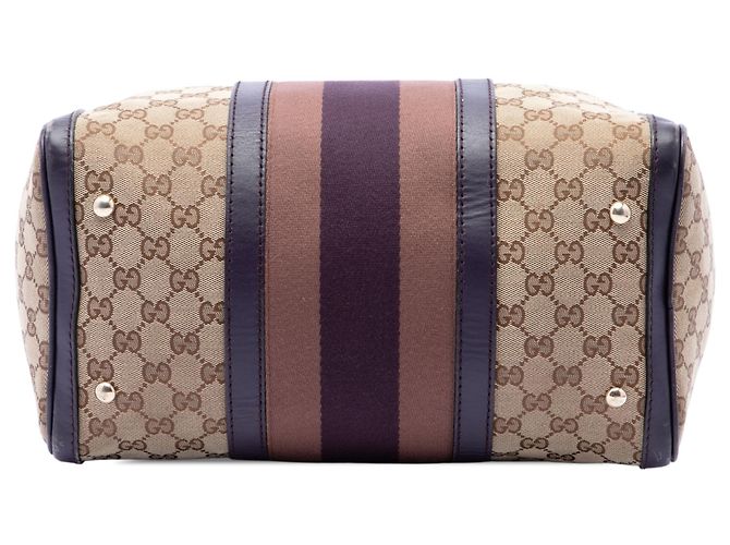 Gucci Joy Boston Bag Medium aus beigem GG Canvas mit Web-Streifen - Ansicht 3