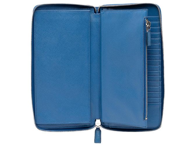 Cartera Organizadora de Viaje Prada Blue Saffiano Zip Around Azul - vista 4