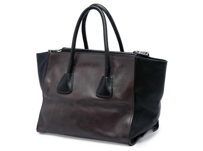 Borsa Prada Brown Bicolor Glace Calf Twin Pocket Double Handle Satchel Marrone Marrone scuro - vista 2