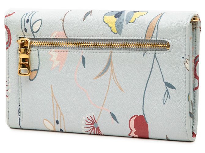 Miu Miu Blue Goatskin Floral Print Envelope Wallet Light blue - view 2