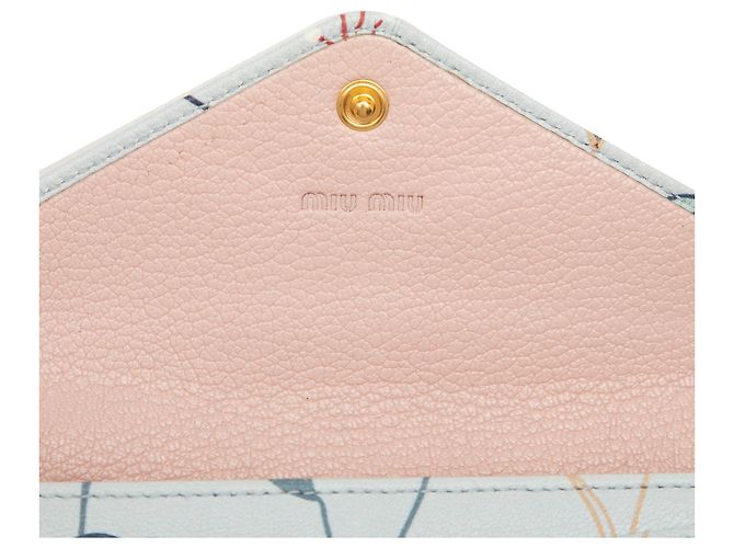 Miu Miu Blue Goatskin Floral Print Envelope Wallet Light blue - view 5