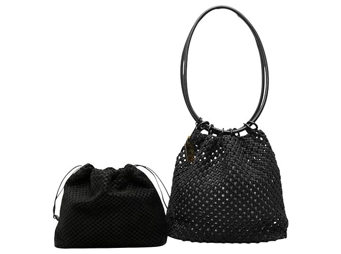 Gucci Schultertasche aus schwarzem gewebtem Canvas - Ansicht 7