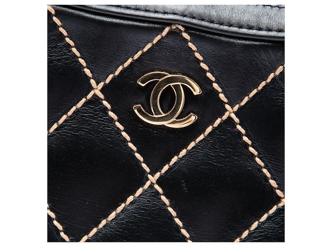 Sac à main Chanel Black CC Lambskin Wild Stitch Noir - vue 5