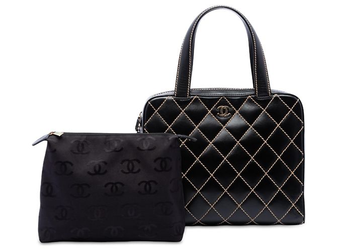 Sac à main Chanel Black CC Lambskin Wild Stitch Noir - vue 7