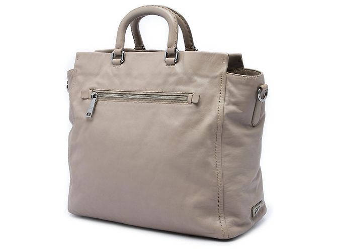 Sac satchel Prada en cuir de veau beige avec poche frontale - vue 2