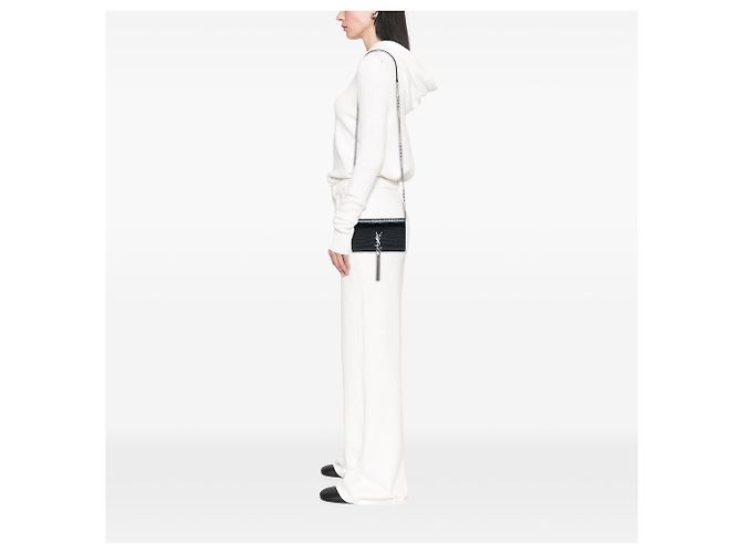 Autre Marque Saint Laurent Cartera con cadena Monogram Kate con borla en piel grabada efecto cocodrilo negro - vista 5