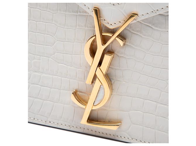 Autre Marque Borsa Saint Laurent Cassandra con chiusura monogramma in pelle embossed effetto coccodrillo bianca Bianco - vista 5