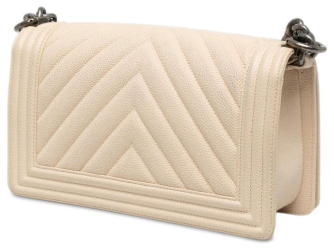 Chanel Brown Old Medium Chevron Caviar Boy Flap Marron Beige - vue 2