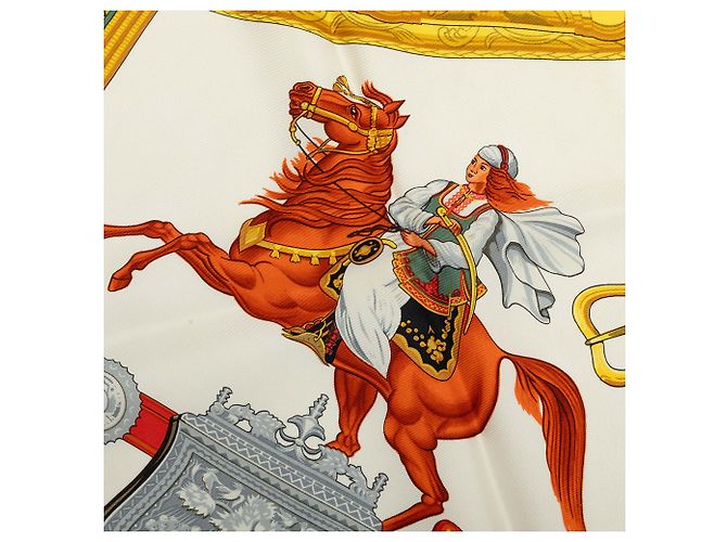 Lenço de seda Hermès White Cavaliers Ottomans 90 Branco - vista 4