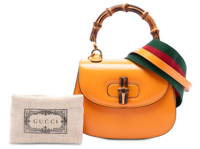 Bamboo Borsa Gucci Orange Mini Calfskin Web 1947 con manico in bambù Arancione - vista 6
